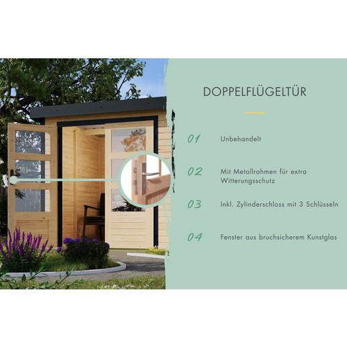 KARIBU Gartenhaus Haby A in Anthrazit-Braun, Blockbohlenhaus mit Außenmaß B: 574 cm, H: 218,5 cm, T: 271 cm - Bild 2