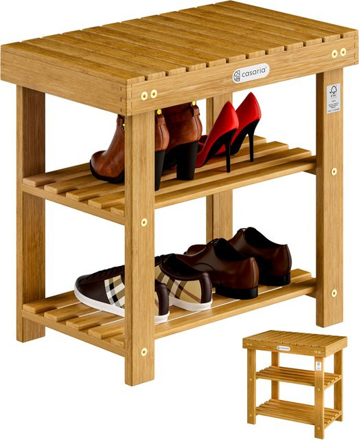 CASARIA Schuhregal 2in1 aus Akazienholz in Braun, B/T/H: 50 x 33 x 46 cm - Bild 1