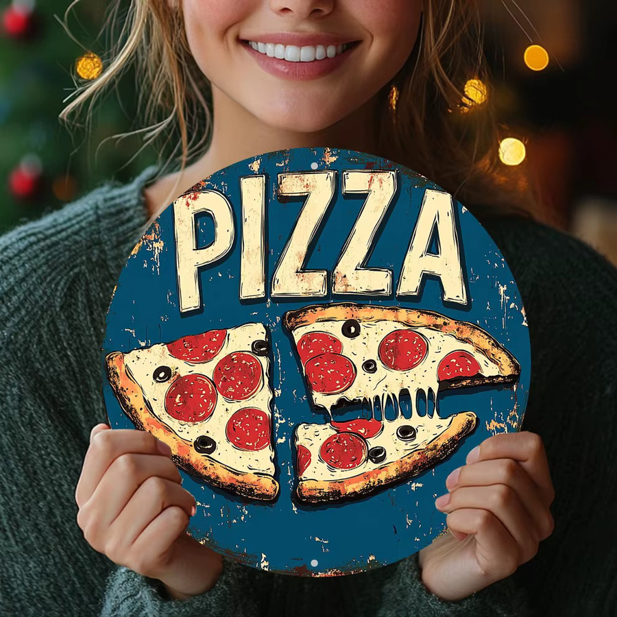 HELLOYOUNG Vintage Metallschild Pizza Wandkunst rund in Blau Durchmesser: 20 cm - Bild 2