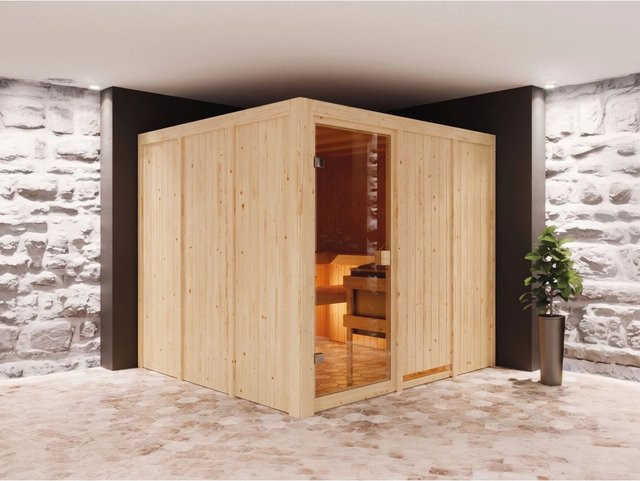 Karibu Innensauna Celine aus Fichtenholz mit 68 mm Wandstärke ohne Ofen B: 196 cm, T: 198 cm, H: 196 cm - Bild 1