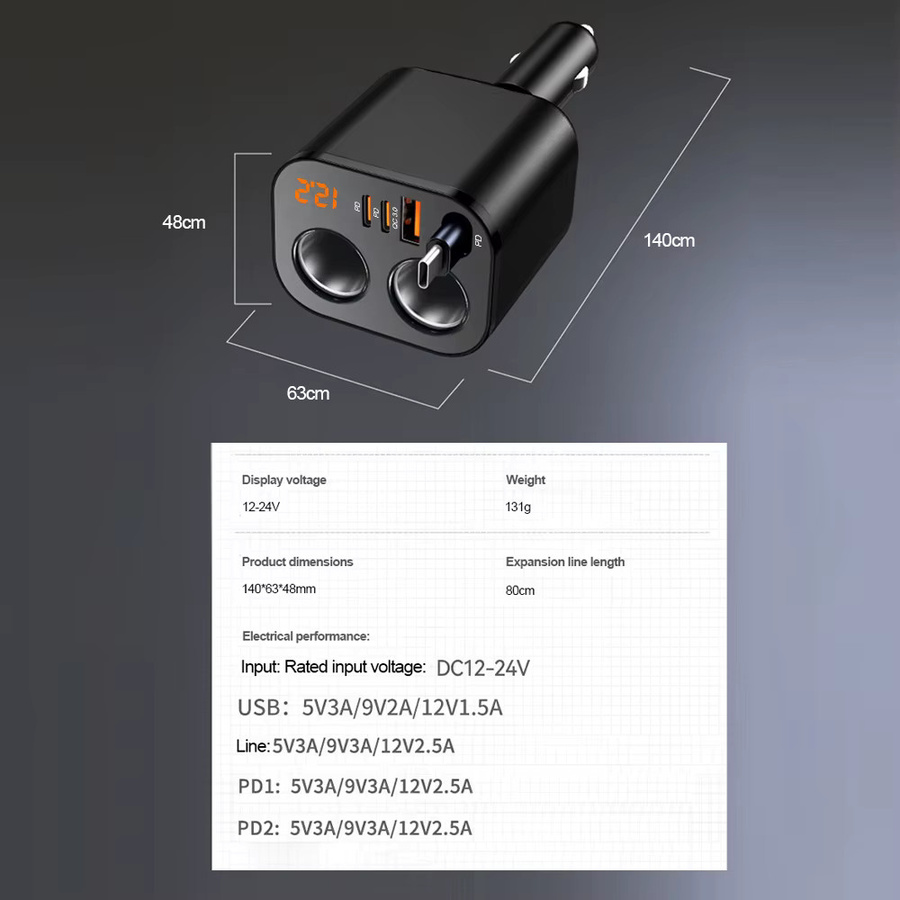 kebidumei 6-in-1 Auto-Ladegerät mit 200W Max Leistung, 100W PD30W und QC3.0 Superschnellladeadapter für Zigarettenanzünder, Schwarz - Bild 6