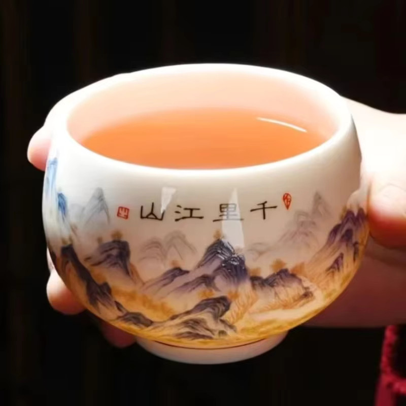 Handgefertigte Keramik-Teetasse aus weißem Porzellan im Schafsfett-Jade-Stil - Bild 3