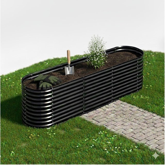 Ovales Hochbeet aus Stahl von Prestige Home in Anthrazit, B/T/H: 80 x 320 x 80 cm - Bild 1