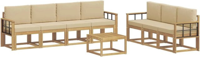 vidaXL Outdoor-Sofagarnitur 7-teilig aus Akazienholz in Beige und Weiß mit Polstern und L-Form für Garten, Terrasse oder Balkon - Bild 1