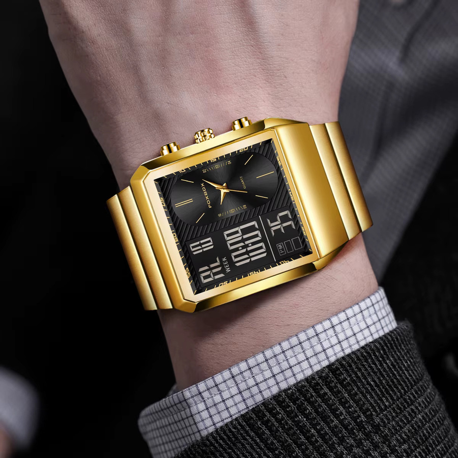 FOXBOX Digitaluhr, Chronograph, Quarz, Gold, Edelstahl, Herren - Bild 5