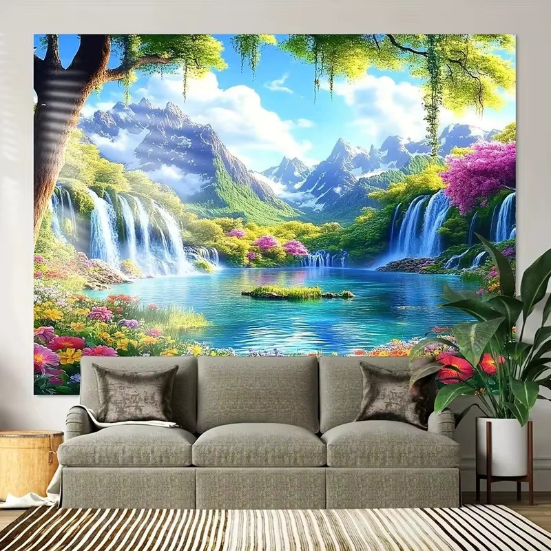 VIKAMA Wandteppich mit floraler Naturlandschaft in Multicolour für dein modernes Zuhause - Bild 3