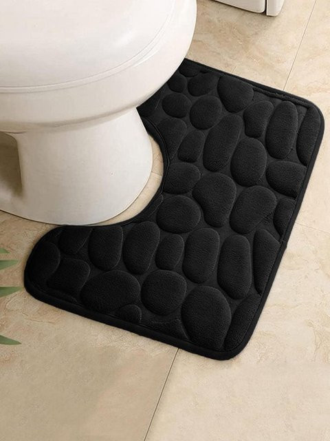 Yiran Furniture U-förmige Toilettenfußmatte aus Polyester, wasserdichte und rutschfeste Badezimmer-Bodenmatte, schwarz, B/T: 50 x 40 cm - Bild 1