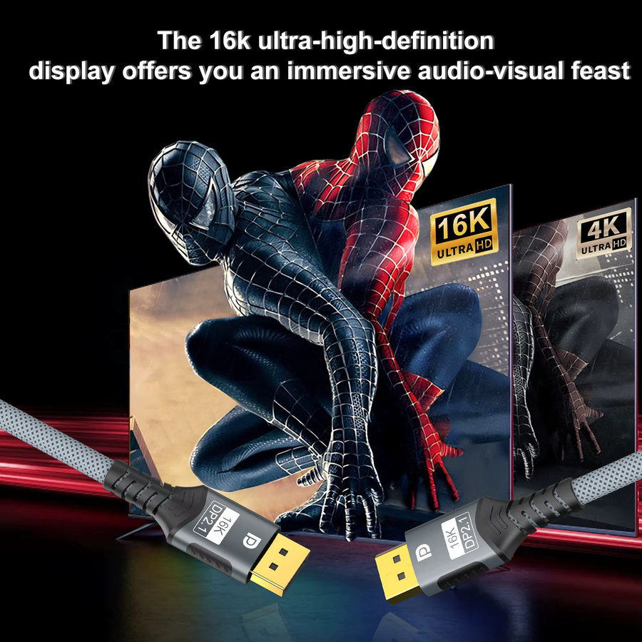 FDBOY DisplayPort 2.1 Kabel in Schwarz für 16K, 8K@120Hz und 4K@240Hz mit 80Gbps und HDR für Laptop, TV, Xbox, Projektor und Gaming-Monitor - Bild 3