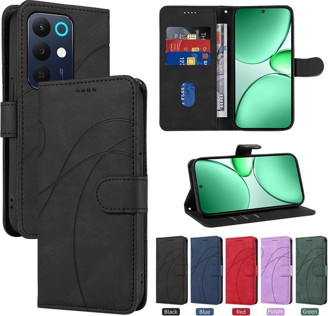 Magnetische Leder-Brieftaschenhülle für OPPO Realme in Schwarz - Bild 1