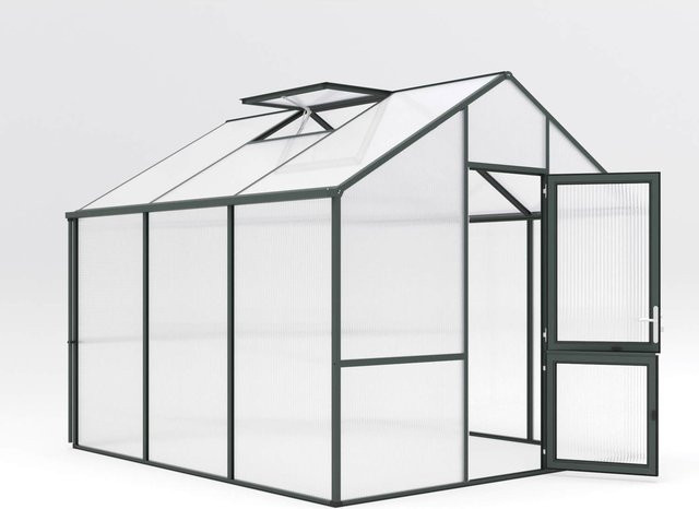 KGT Gewächshaus Dahlie III in Tannengrün mit 9,6 m² Fläche, Aluminiumrahmen und Polycarbonat-Verglasung - Bild 1
