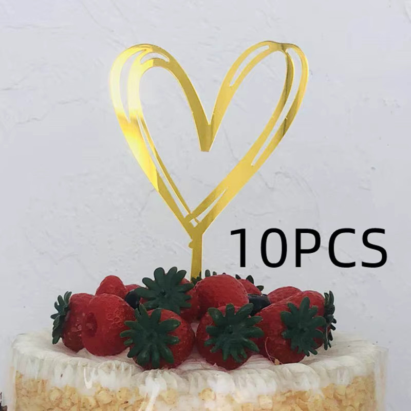 10 Stück herzförmige Tortenaufsätze Happy Birthday von WOHLTAO in Gold aus Acryl zur Dessert-Dekoration für Geburtstag, Valentinstag und Hochzeit - Bild 2