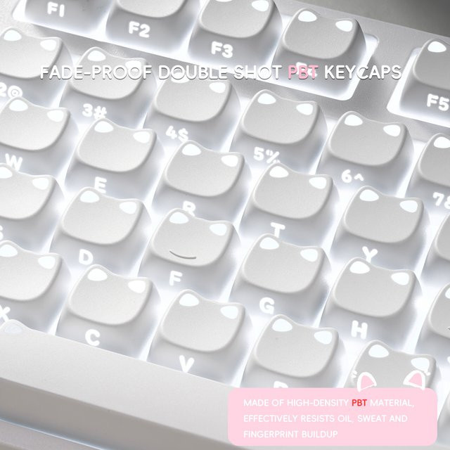 XVX Lumicat Tastenkappen mit Katzen-Design, durchscheinend und seitlich bedruckt, Weiß/Farbverlauf, passend für Cherry MX Tastaturen - Bild 1