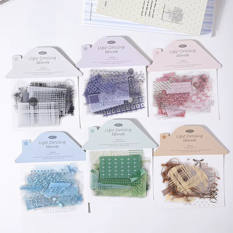 Salty Versatile PET Sticker Pack Catch Light Island Serie mit 20 Stück in 6 Designs für dein Journal und DIY Dekoration, Mehrfarbig - Bild 1