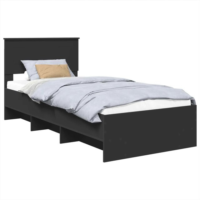 vidaXL Bettrahmen mit Kopfteil aus Holzwerkstoff in Schwarz, B/T/H: 80 x 200 cm - Bild 1