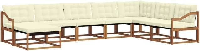 vidaXL Outdoor-Sofagarnitur 24-tlg. aus Akazienmassivholz in Natur und Beige, U-Form mit Polstern und Ottomane für Garten und Terrasse - Bild 1