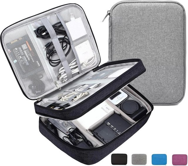 VORTNGLE Tragbare Digitale Elektronik-Aufbewahrungstasche in Schwarz, Wasserdichte Gadget-Tasche für USB-Kabel und Zubehör - Bild 1
