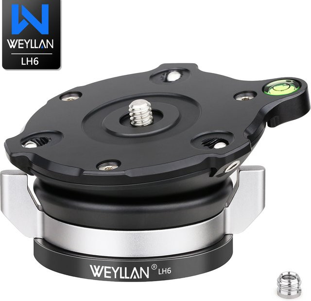 Artcise Stativkopf LH6 Nivellierbasis in Schwarz mit Ergonomie-Verriegelungsknopf und Kopfplatte für Canon Nikon Sony DSLR-Kameras - Bild 1