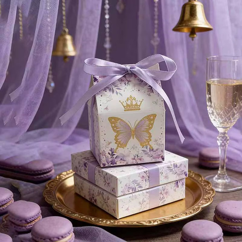WEHRPARTY Schmetterlings-Geschenkboxen aus Papier in Lila und Pink mit Band für Geburtstag, Babyparty und Hochzeit - Bild 2