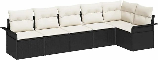 vidaXL Garten-Sofa-Set aus Poly Rattan in Schwarz mit Kissen, 6-teiliges L-Shape Lounge-Set mit UV-beständigen Polstern - Bild 1