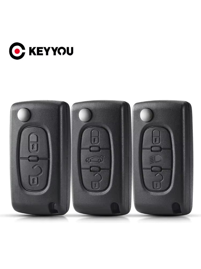 KEYYOU 10er Set Flip Folding Autoschlüssel Gehäuse für Peugeot 107 206 307 407 408 und Citroen C2 C3 C4 C5, Farbe: Schwarz, 2/3 Tasten, CE0523/0536 - Bild 4