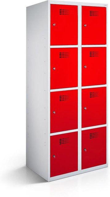 rotstahl Fächerschrank mit 8 Fächern in Rot und lichtgrauem Korpus, B/T/H: 80 x 50 x 180 cm - Bild 1
