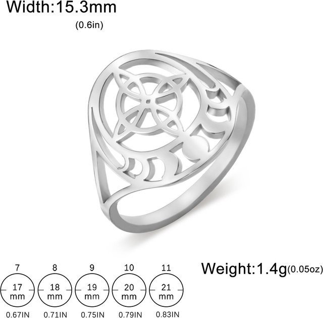 Hexenknoten Mondphasen Ring, Edelstahl, Gold, Damen - Bild 1