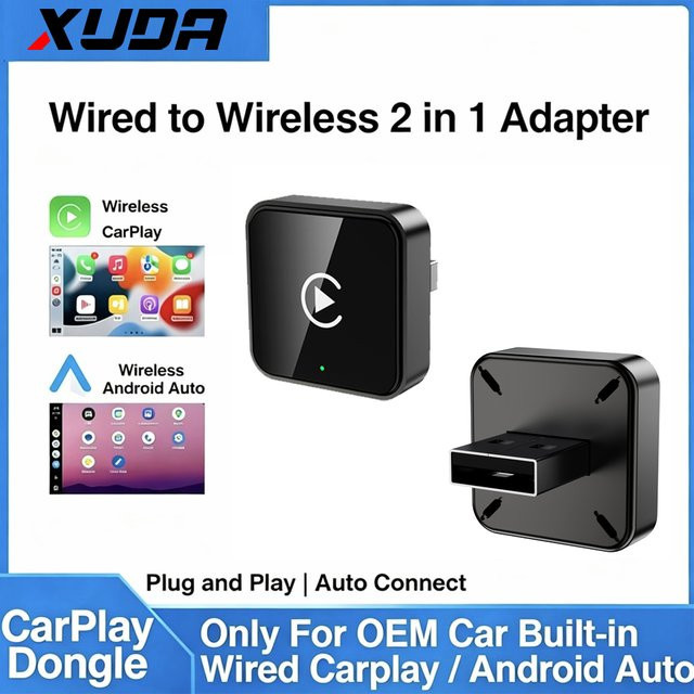 XUDA Kabelloser CarPlay und Android Auto Adapter USB-Dongle in Schwarz für VW, Toyota, Nissan, Honda, Ford und Benz - Bild 1