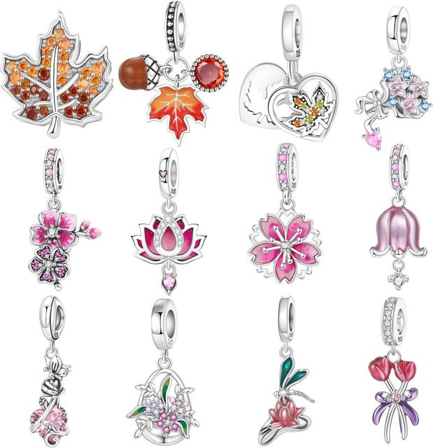 MISEFF Charm-Anhänger 925 Silber, Kirschblüten, Lotusblumen, Zirkonia - Bild 1
