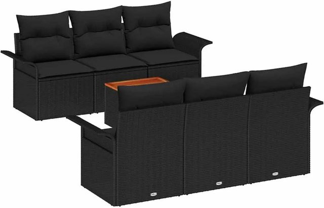 vidaXL Garten-Sofa-Set 7-teilig aus Polyrattan in Schwarz mit Polsterung und Stauraumfunktion - Bild 1
