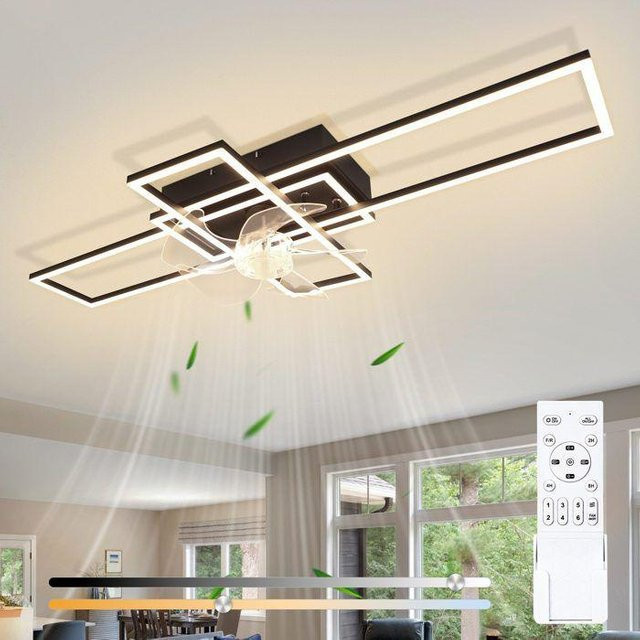 NETTLIFE Leiser Deckenventilator mit LED-Beleuchtung und Fernbedienung, Schwarz, Durchmesser: 94 cm - Bild 1