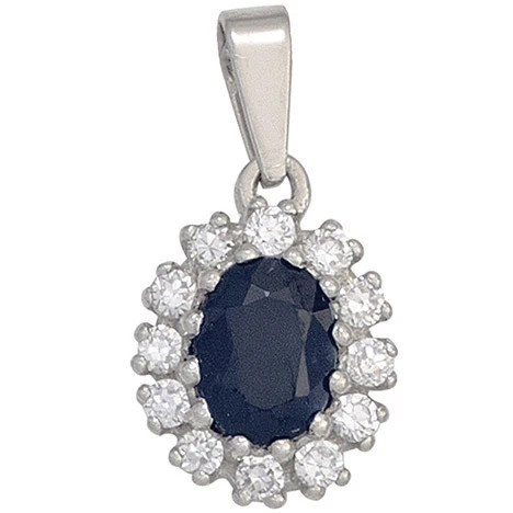 Colfem Anhänger 925 Sterling Silber rhodiniert, 12 Zirkonia, 1 Saphir blau, Unisex - Bild 1