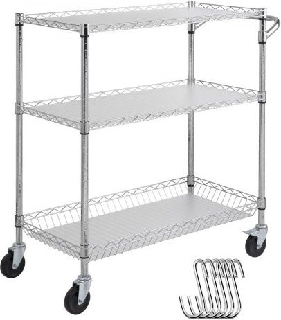 VEVOR Küchen-Servierwagen aus Metall mit 3 Etagen, Rollbarer Lagerwagen in Silber mit 6 Haken und PP-Einsätzen, Tragkraft 300 kg, für Küche und Garten - Bild 1