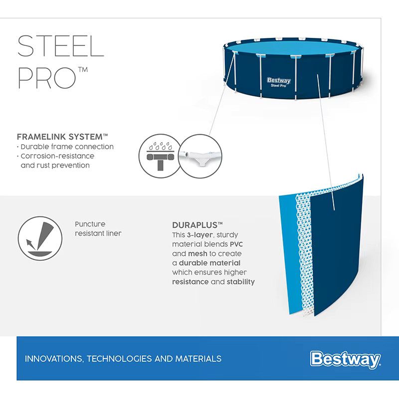 Bestway Steel Pro Rundrahmen-Pool-Schwimmbecken-Set mit Stahlrahmen, Durchmesser: 3,66 m, Höhe: 76 cm - Bild 3