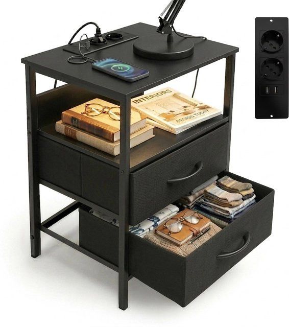 Relaxdays Beistelltisch in Schwarz mit dimmbarer LED-Beleuchtung und USB-Anschluss, B/T/H: 60 x 40 x 30 cm - Bild 1