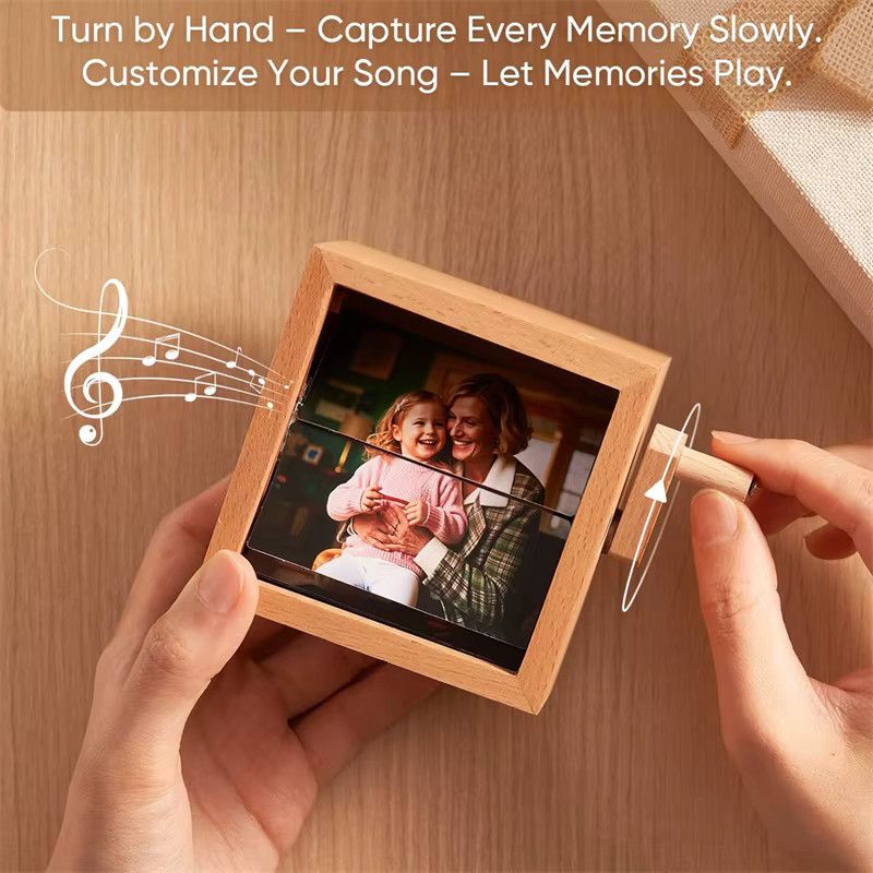QKX Foto-Flip-Book-Rahmen aus Holz mit Licht und Handkurbel als personalisierte Foto-Animationsbox - Bild 4
