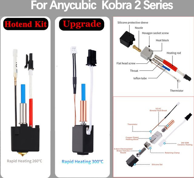 Anycubic Hotend-Kit für Kobra 2 Serie Neo Pro Plus Max, 24V 60W NTC 100K, Gold - Bild 1