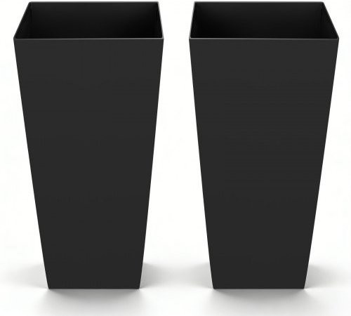 VEVOR Set aus 2 hohen Pflanzkübeln in Schwarz, moderne Pflanzgefäße für Innen und Außen mit Rollen, Innenkübel und Ablauflöchern, Höhe: 66,5 cm - Bild 1
