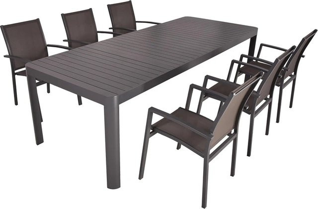DELUKE Garten-Sitzgruppe EVA 7-teiliges Gartenmöbel-Set aus Aluminium und Kunststoff in Dunkelgrau mit ausziehbarem Esstisch - Bild 1
