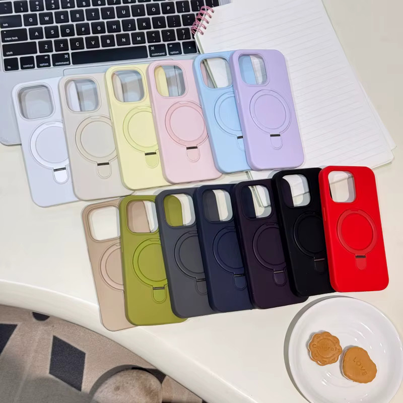 Silikon Hülle für Apple iPhone 12 bis 16 Pro Max mit MagSafe Magnetring und Ständer in Blau - Bild 3