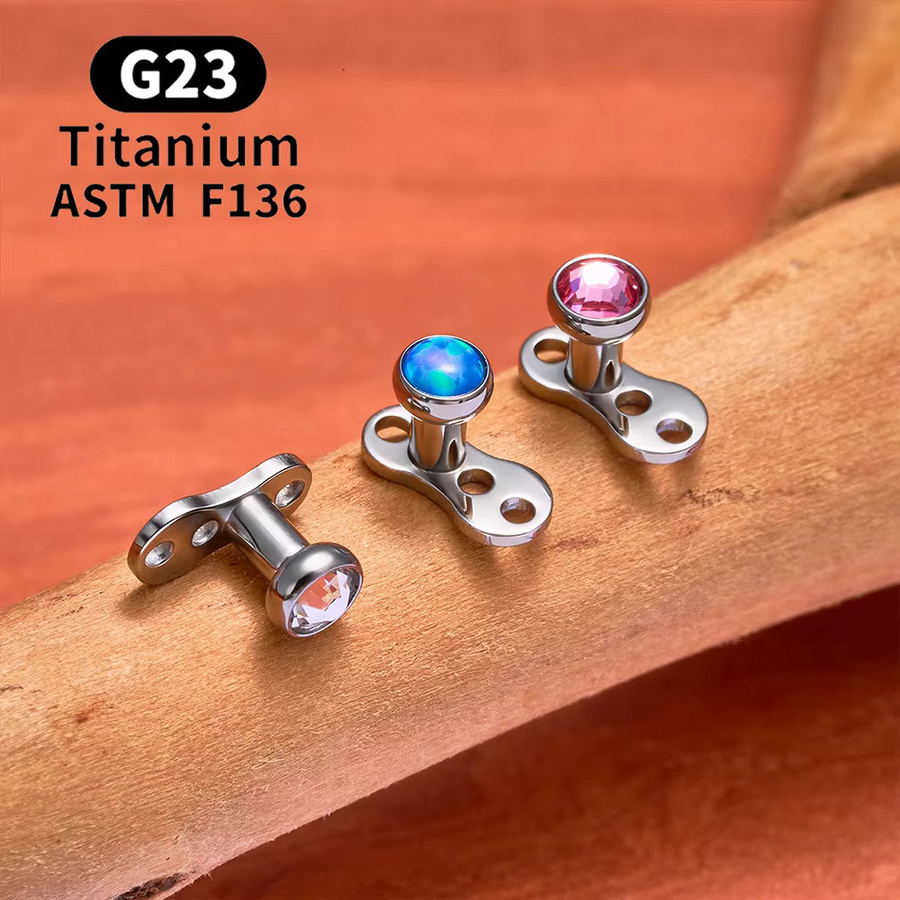 UHERA Dermal Anchor Piercing, Titan, CZ Opal, Unisex - Bild 2