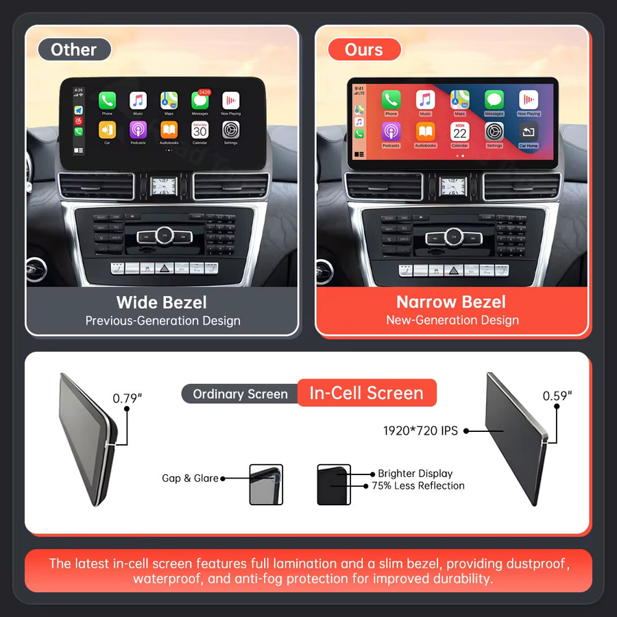 Road Top 12,3 Zoll Multimedia-Display für Mercedes Benz ML W166 GL X166 GLE GLS 2012-2018 mit Wireless CarPlay und Android Auto in Schwarz - Bild 2