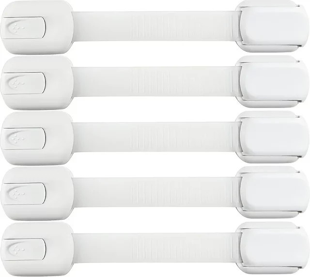 vvocci Baby-Sicherheitsverschlüsse Set für Schränke, Schubladen, Toilette und Kühlschrank, 10 Stück, Weiß, mit Klebepads ohne Bohren - Bild 1