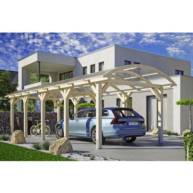 SKANHOLZ Carport Franken Bogendach aus Fichte Leimholz in Beige mit Doppelstegplatten, Höhe: 293 cm, Breite: 376 cm, Tiefe: 969 cm - Bild 2