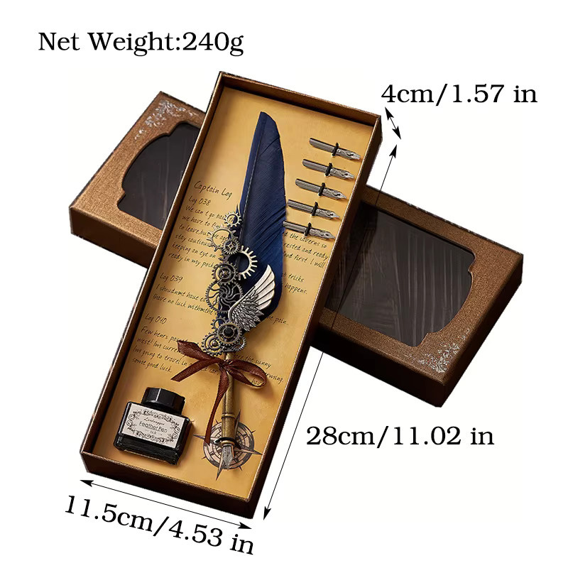 Hal Tiger Kalligraphie Dip-Pen-Set mit 5 austauschbaren Maschinenfedern in Schwarz aus Metall - Bild 4