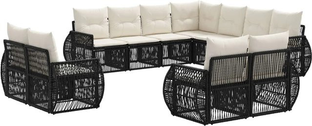 vidaXL Gartensofa-Set 11-teilig aus Poly-Rattan in Schwarz und Cremeweiß mit Polsterung und Kissen für Garten und Terrasse - Bild 1