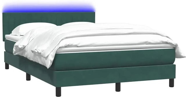 vidaXL Boxspringbett mit Matratze in Dunkelgrün aus Samt mit LED-Beleuchtung und USB-Anschluss, B/T/H: 160 x 220 x 78 cm - Bild 1