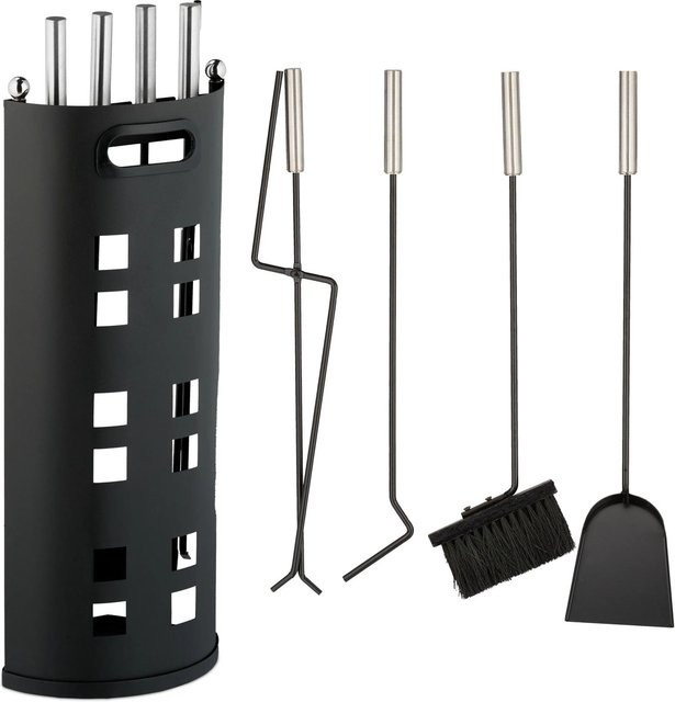 Relaxdays Kaminbesteck aus Metall in Schwarz, 5-teilig, B/T/H: 61 x 22 x 15 cm - Bild 1