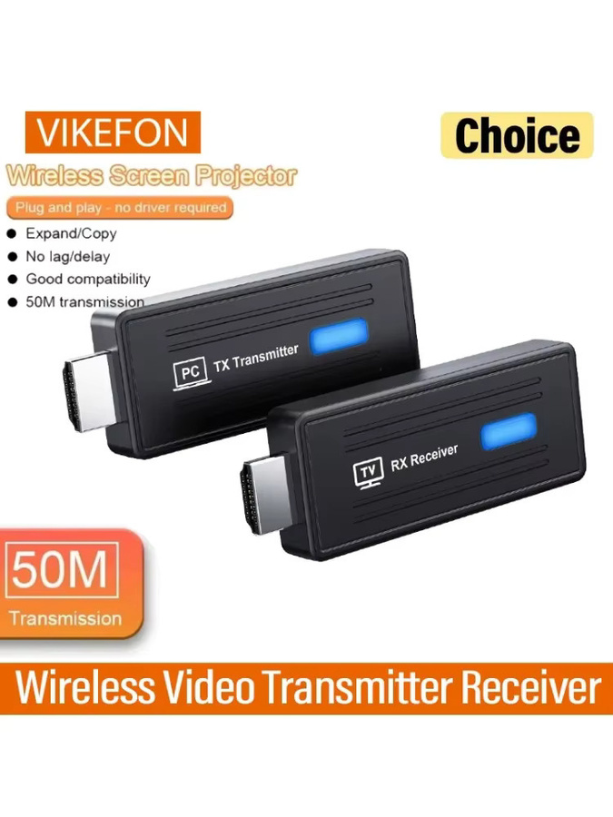 VIKEFON Kabelloser HDMI Video-Übertrager und Empfänger Display-Adapter für Bildschirmspiegelung, Schwarz, 50m Reichweite - Bild 5