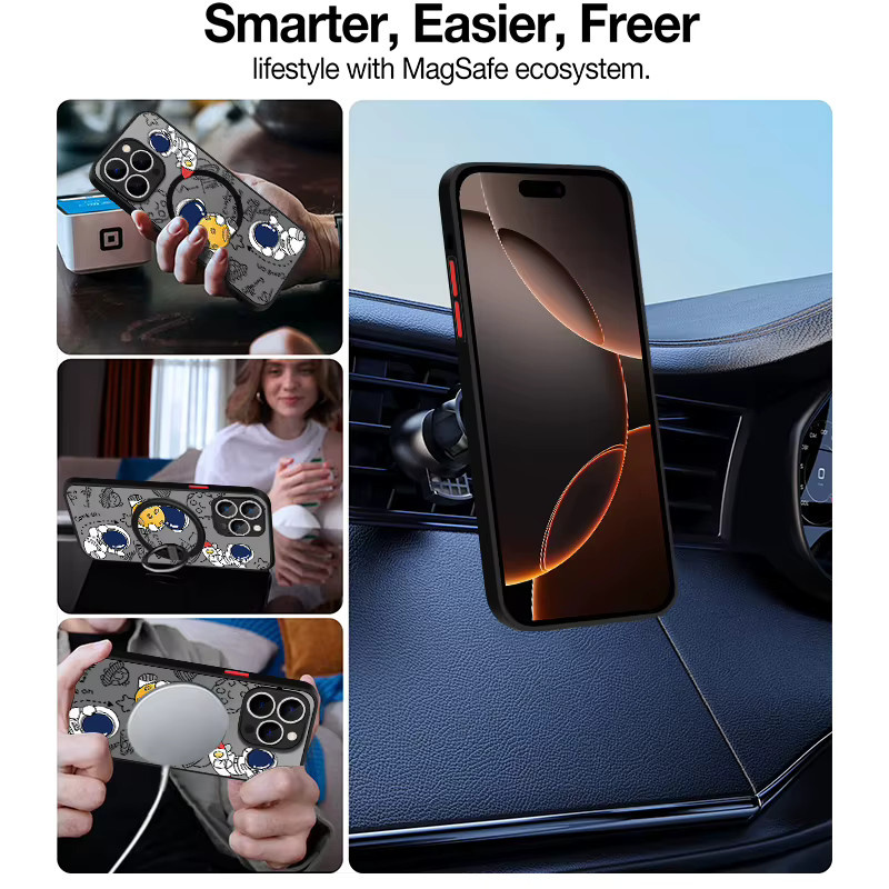 Stoßfeste Astronauten Handyhülle mit MagSafe für Apple iPhone 16 15 14 13 12 Pro Max Plus in Schwarz - Bild 2