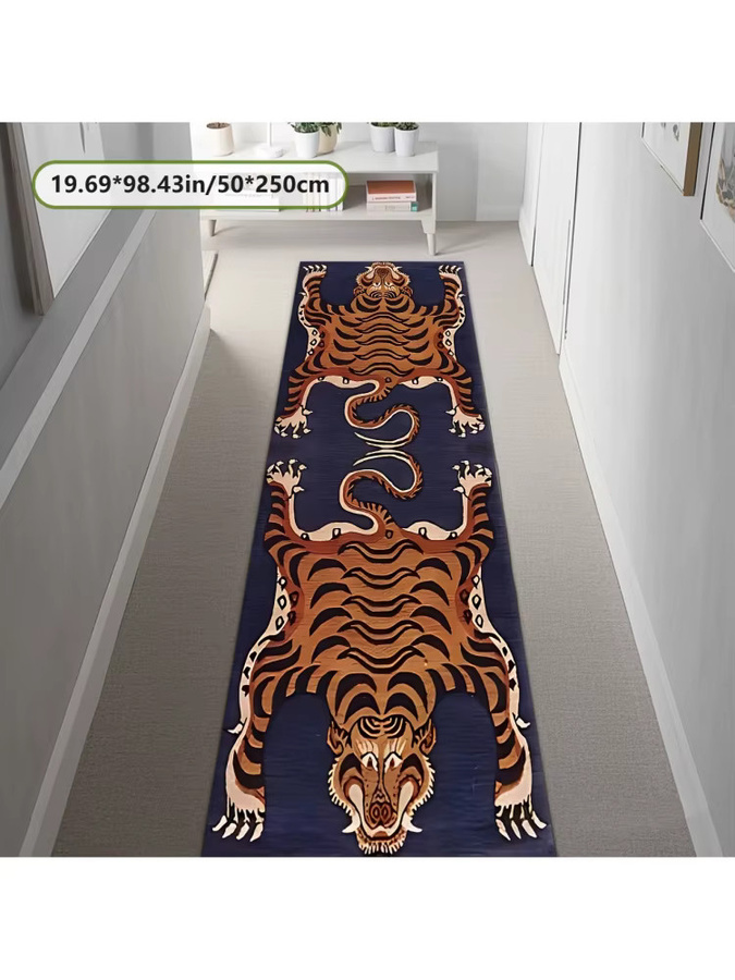 VIKAMA Teppich im ethnischen Stil mit Tiger-Motiv in Blau, rutschfest und pflegeleicht, rechteckig - Bild 4